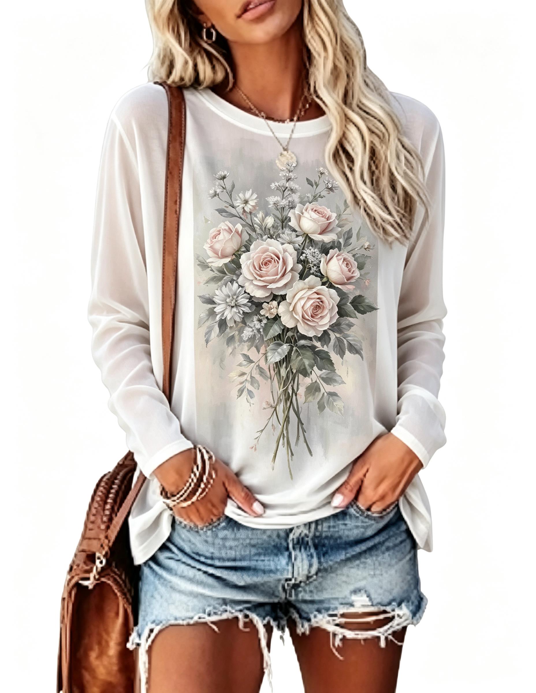 Women Long Sleeve T‑Shirt Vint - Shirts ulasan dan harga