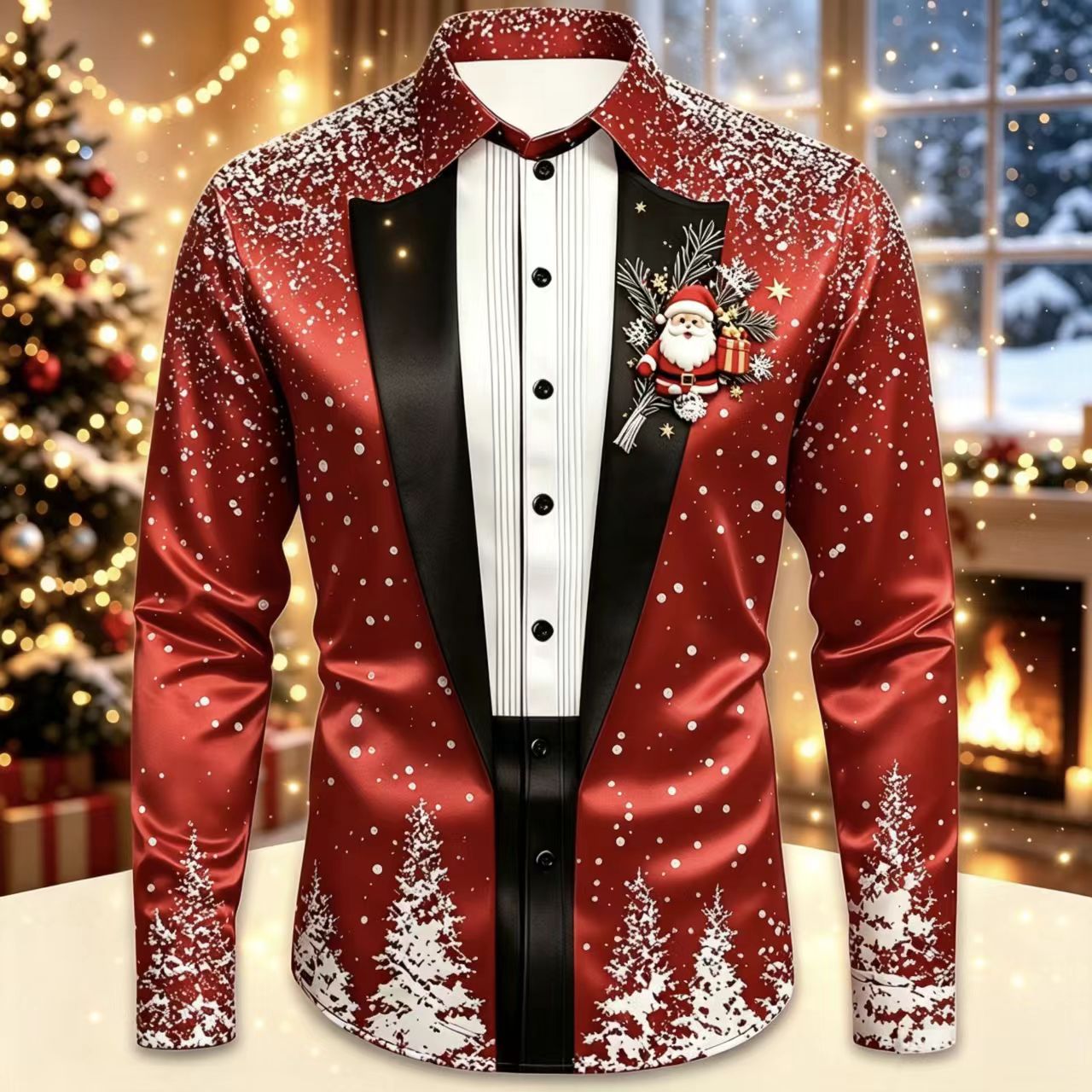 Men Christmas Satin Long Sleev - Mens Satin Silk Dress Shirt ulasan dan harga